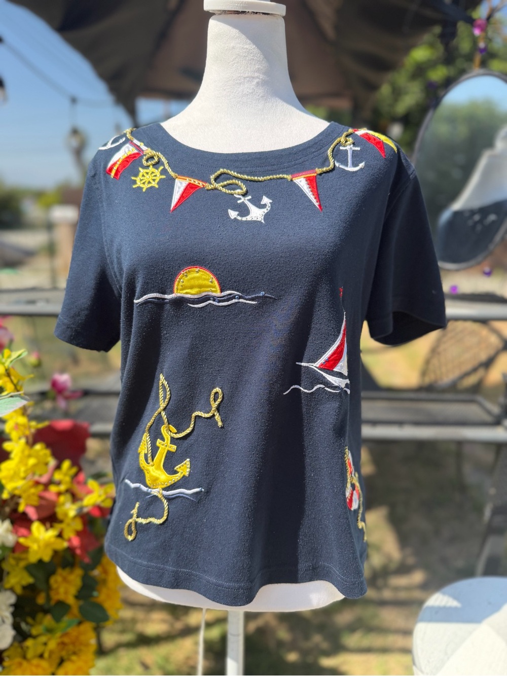 Navy Short Sleeve Tee with Nautical Embroidery